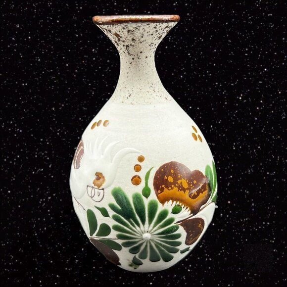 Mexico Folk Art Pottery Vase Signed MDRA Cuckoo Bird Painted 5.5”T 1.75”W - Picture 6 of 11